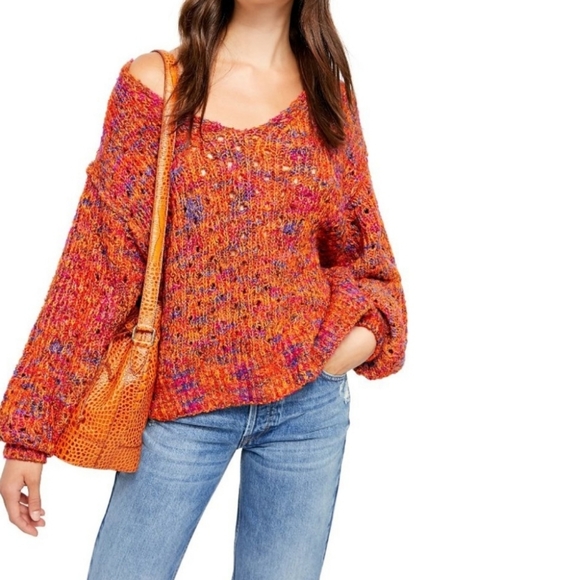 Free People Highland Oversized V-Neck Sweater in Polcano Combo Color - Picture 2 of 16